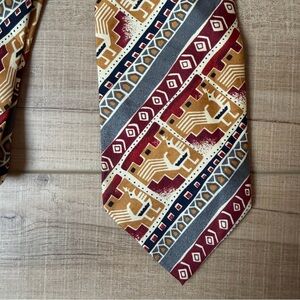 Haworth Geometric Patterned Silk Tie in Red, Gold, and Gray